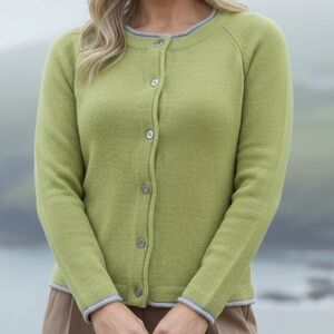 IrelandsEye Killiney Cardigan Sweater wool cashmere in Green Apple Size M New
